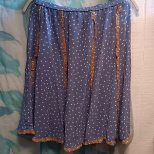 Maeve Blue Skirt with Gold Trim and Polka Dots